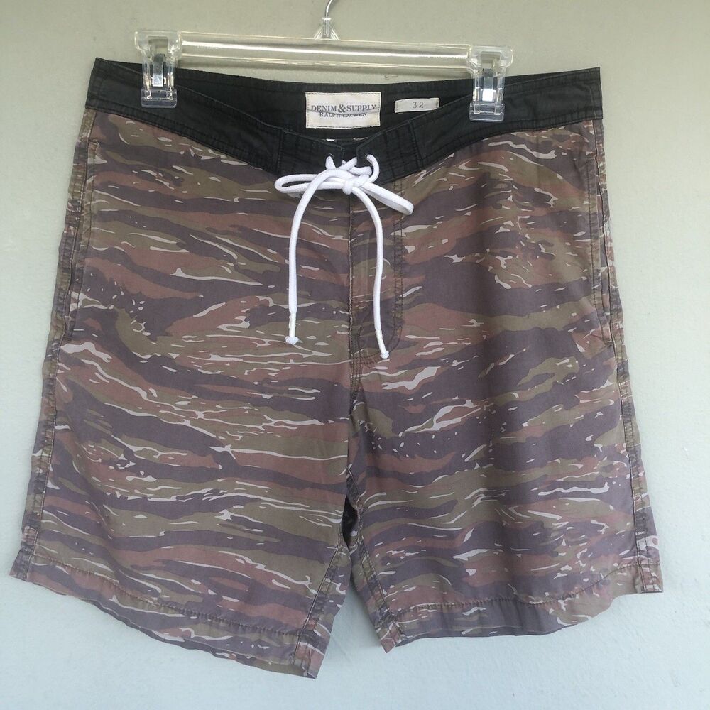 Denim & Supply Ralph Lauren Swim Board Shorts Mens 32 Tiger Stripe Camo Y2K Surf